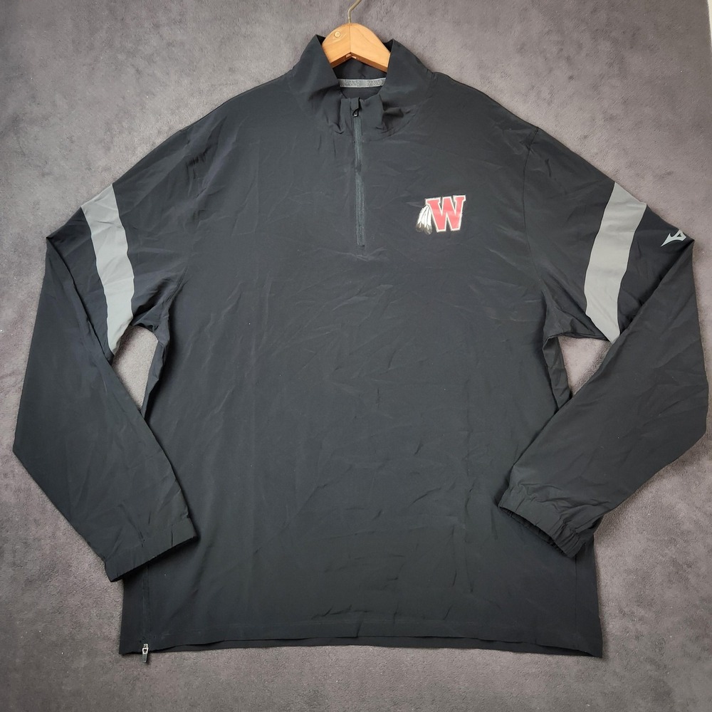 Mizuno Baseball Jacket Mens XL Black Quarter Zip Pullover Windbreaker Stretch BP